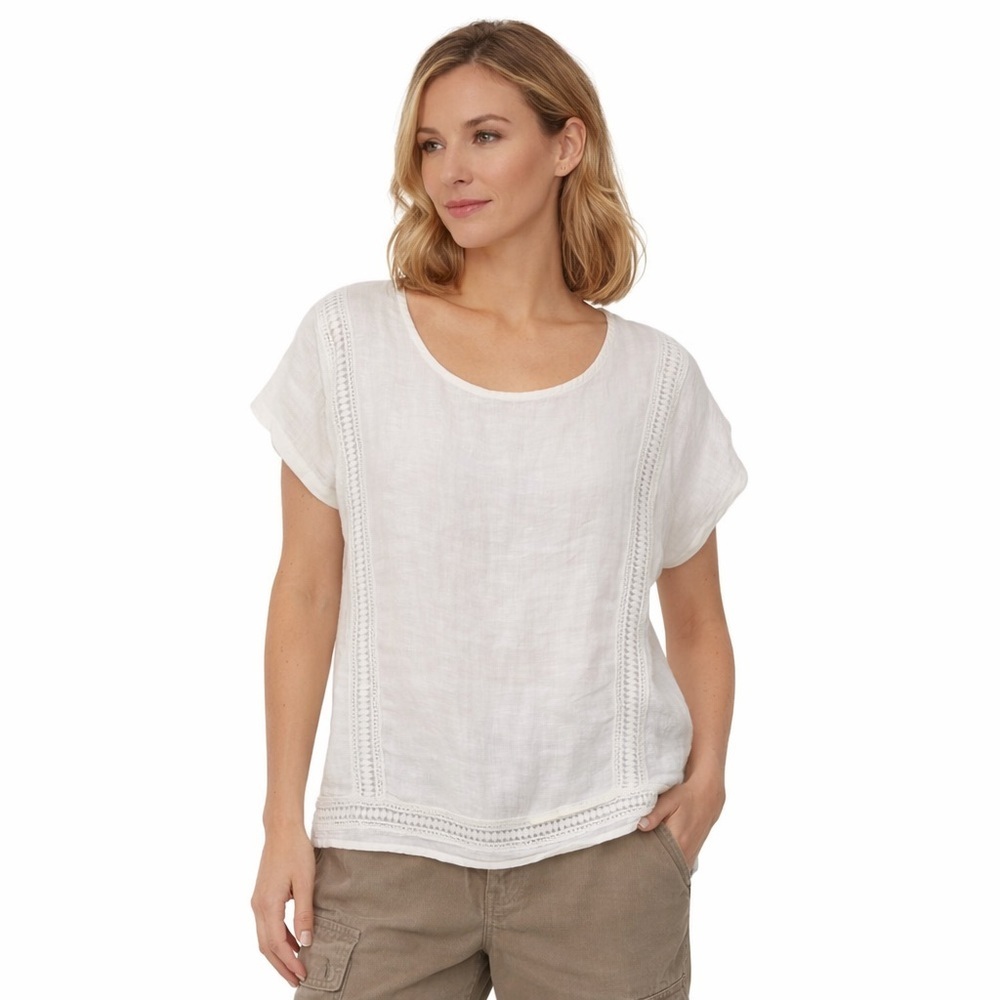 Alessia Pacini 100% Linen Top Tunic, White, Lagenlook, Boho, Resort, Beach, L